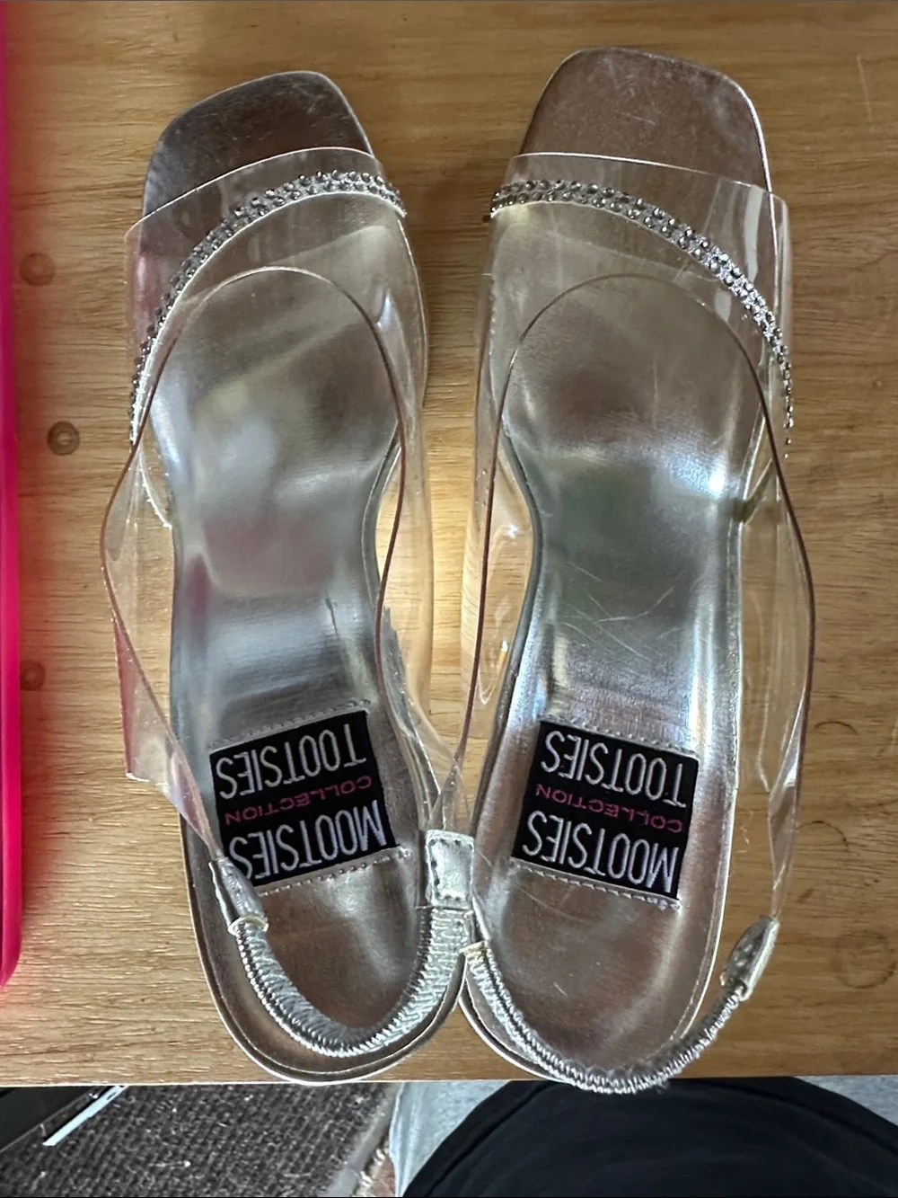 Mootsies Tootsies Clear Slingback Heels with Rhinestone Band
